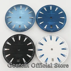 Goutent 33.3mm Black White Blue​ Fit NH35 Automatic Movement Green Luminous 6 o'clock Crown Date Window