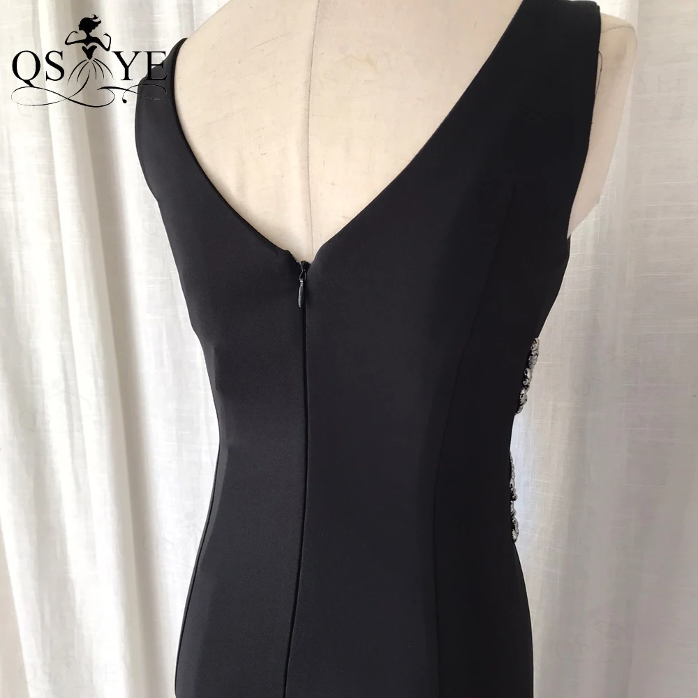 Vestido de fiesta para mujer, Vestido corto negro ajustado, elástico, con escote en V profundo, cintura entrecruzada, elegante