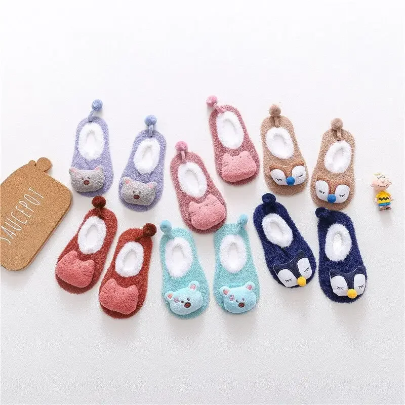 1 Pair Kids Autumn Winter Warm Socks Baby Non-slip Bottom Floor Socks Cartoon Plush Baby Toddler Cotton Boys Girls Socks