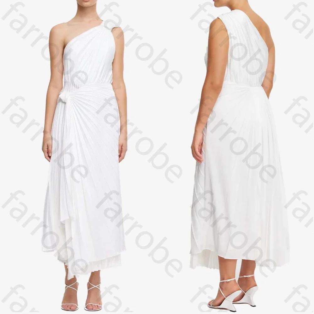

Customized Elegant One-shoulder Pleated Midi Dress A-Line Evening Dresses Formal Exquisite High Quality Prom Party Gowns Women