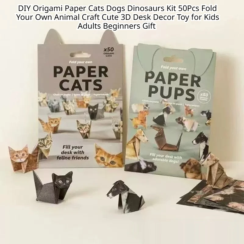 【In Stock】DIY Origami Paper Cats Dogs Dinosaurs Kit 50pcs Fold Your Own Animal Craft Cute 3d Desk Decor Toy For Office Desk ﻿