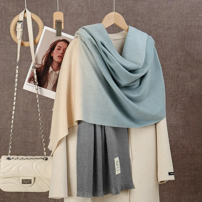 

New 2025 Gradient Cashmere Scarf Women Tassel Ombre Shawl Winter Warm Blanket Scarves Thick Pashmina Neckscarf Female Muffler