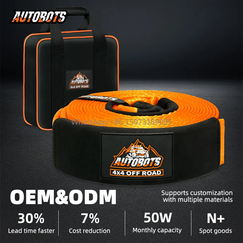 

3" Tow Strap 20T Racing Bag With Off-road Snatch Strap for 4x4 Orange 15,000 lb Jdm Heavy Duty Custom Brz Truck Car Tow Strap
