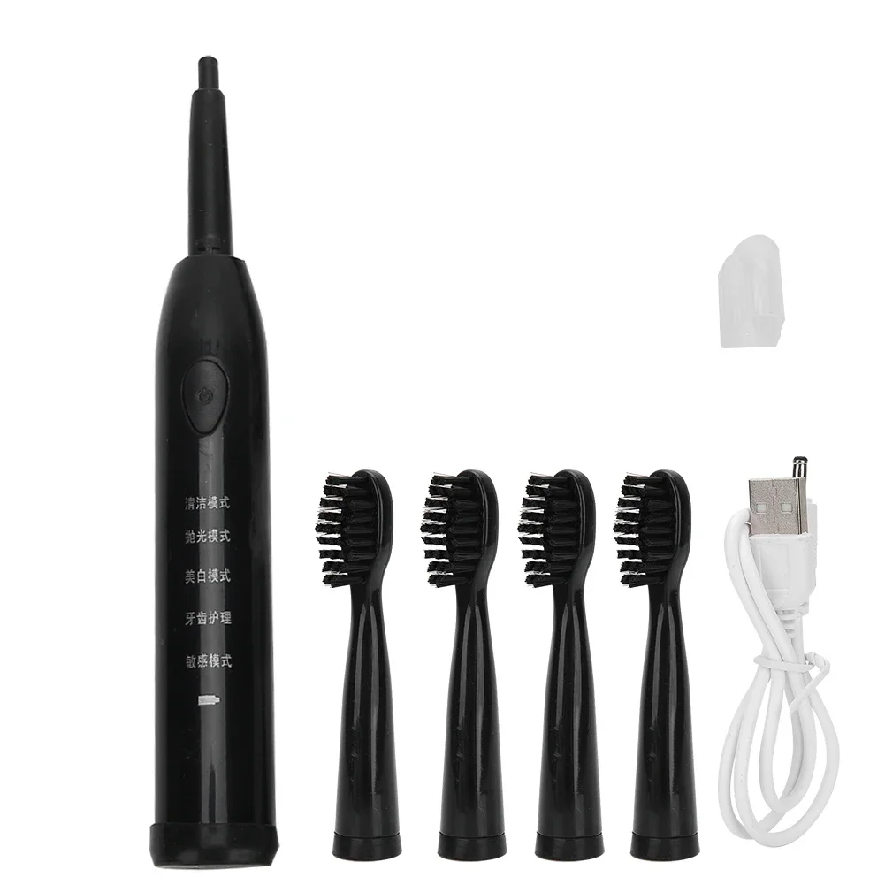 Brosse à dents électrique sonique automatique pour adultes, 4 têtes de brosse de rechange avec couvercles de protection, chargement USB, blanchiment des dents