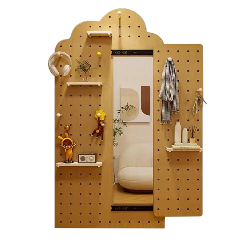

Solid wood hole board entrance entrance decorative rack dressing mirror wall storage rack wooden hanger