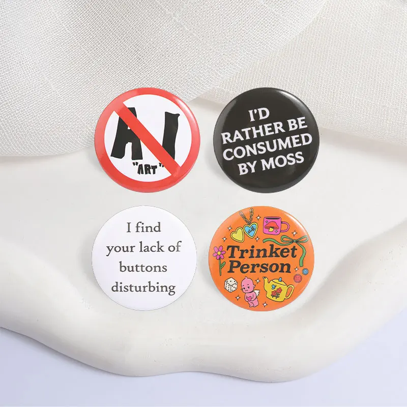 Cartoon Text Pattern Badge Funny Slogan Round Enamel Pins Fashion Lapel Metal Brooches Backpack Cloth Jewelry Gift for Friends