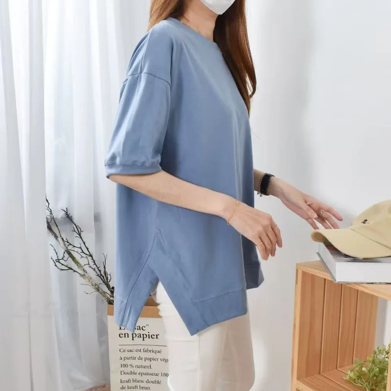Neues Damen-T-Shirt mit Rundhalsausschnitt und Kurzarm, Einfarbiges Casual-Oberteil für Studentinnen und Frauen, Sport-T-Shirt, Basic-Top für Damen