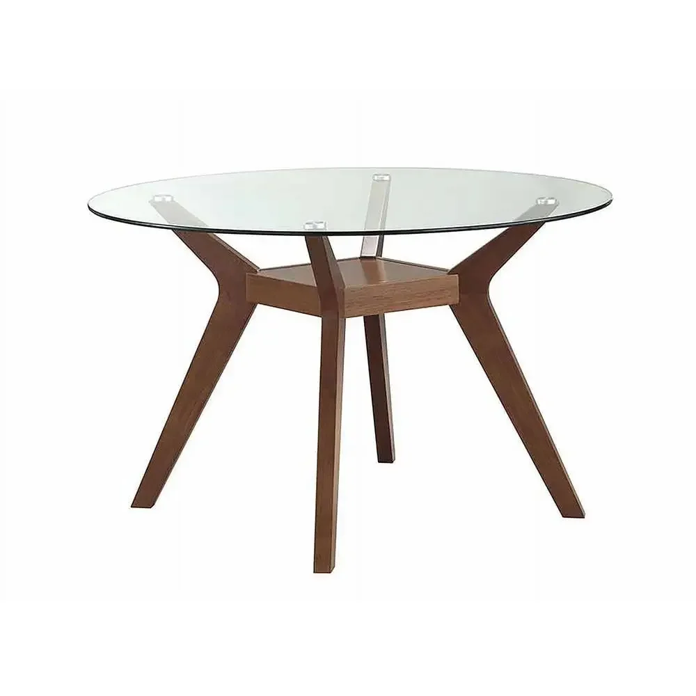 Contemporary Nutmeg Dining Table Set Round Glass Top 4 Seating Capacity Assembly Required