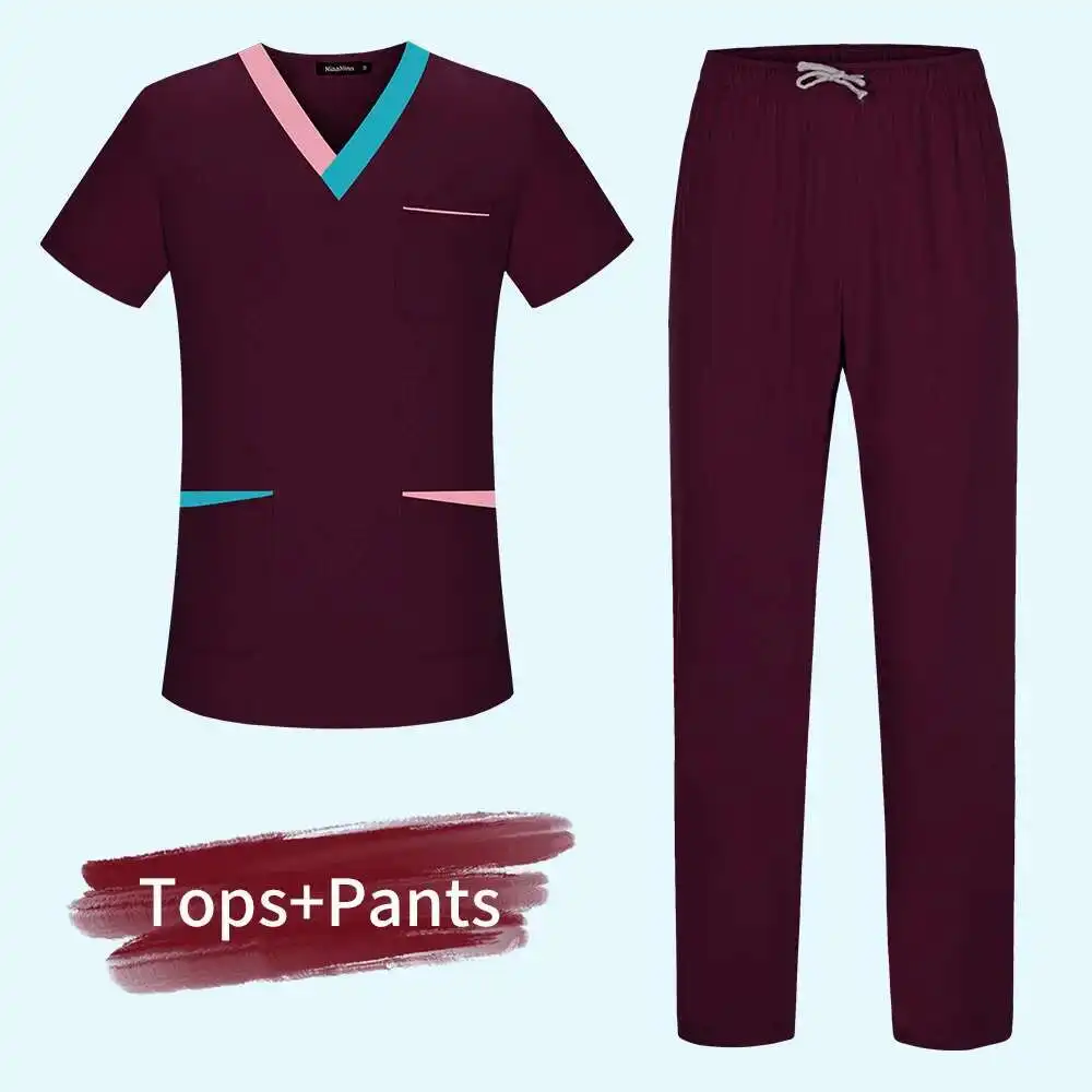 

Short-Sleeved Pht Hospital Nurse Shirt Medical Uniform Operating Surgery Workwear Dental Cic Clothes Tops Pant