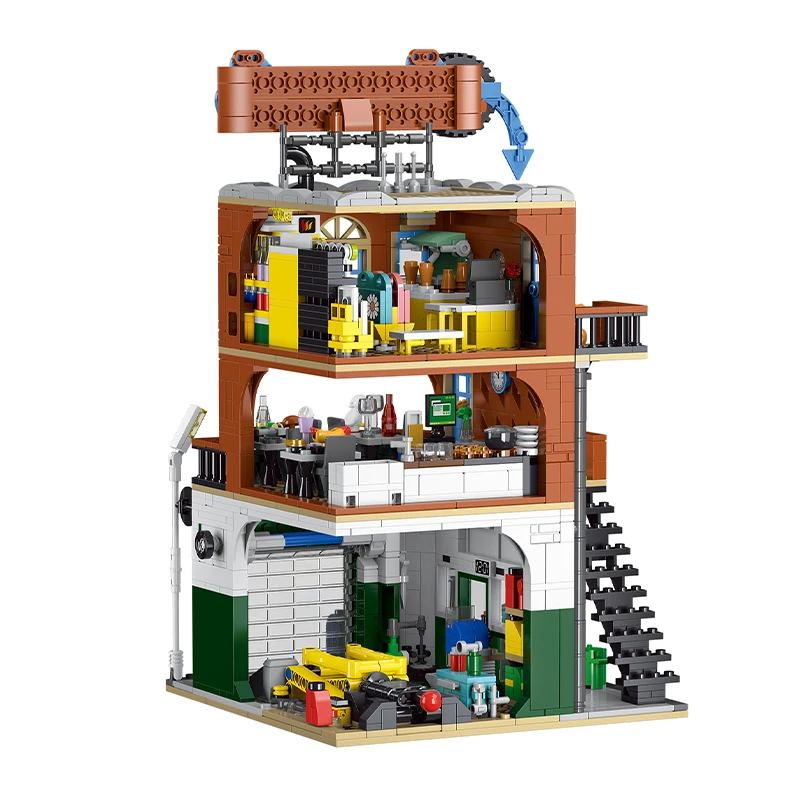 1637PCS 2in1 Auto Repair Shop Street View with Lighting Building Blocks Desktop Decoration Toy Set Bricks Educational Kids Gifts