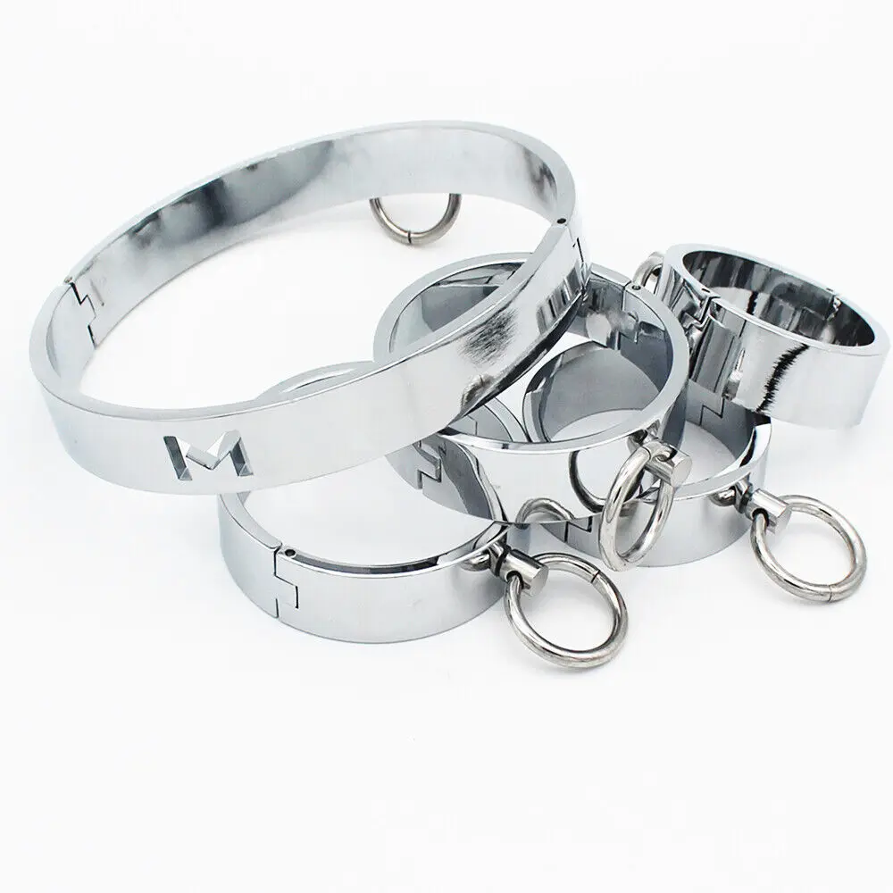 Metal Handcuffs Ankle Cuffs Neck Collar Locking Pin Circle Slave Restraint Cosplay Shackle Bondage BDSM Sex Toys for Men Women