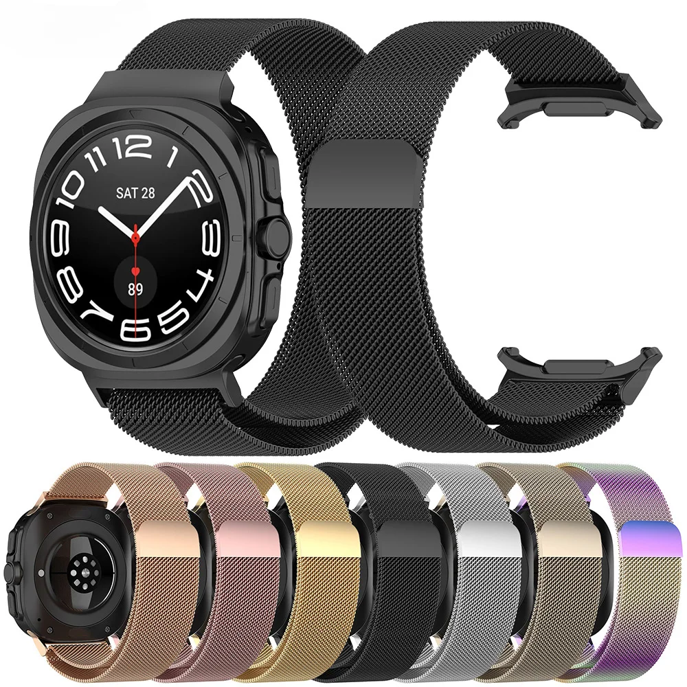NO Lücken Edelstahlarmband für Samsung Watch 7 Ultra 47 mm magnetische Milanese-Schlaufe für Watch 7 Ultra 47 mm Metall-Sportarmband