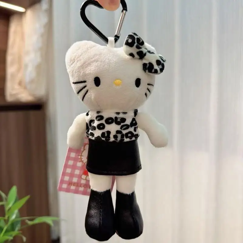 귀여운 산리오 롱 레그 헬로키티 블랙 스킨 플러시 키체인 펜던트 귀여운 만화 인형 장난감 백팩 펜던트 선물