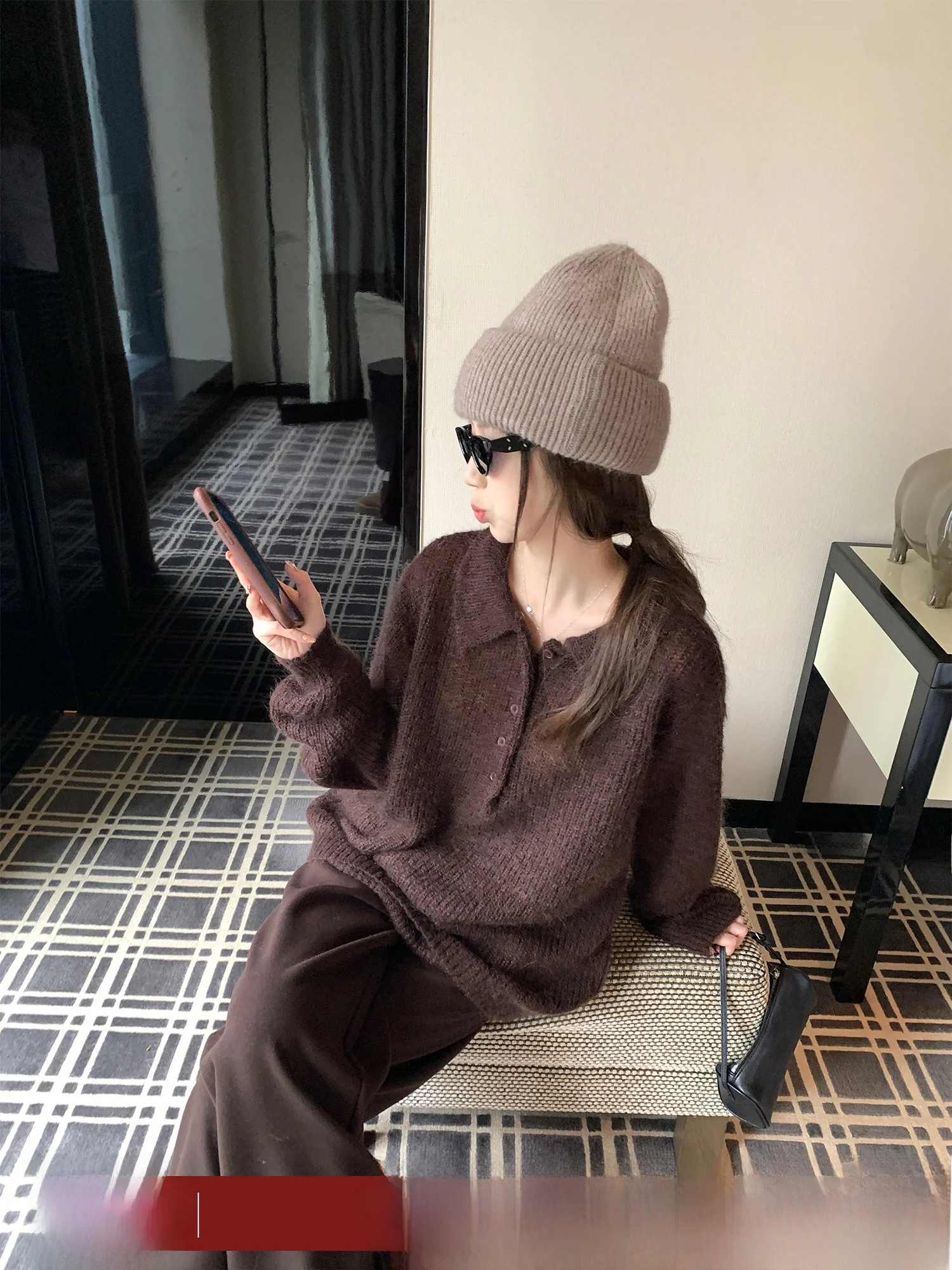 

Long Sve Knitted Sweater Women's Loose Lazy Overhead Camere Spring Language Comfortable Casual Sle Simple Design