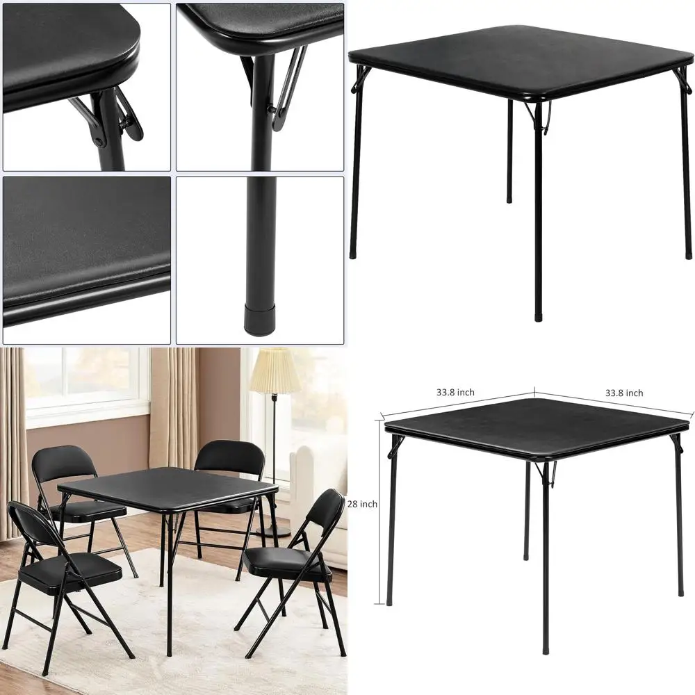 

Портативный складной карточный столик 34 с мягкой черной столешницей из полиуретана, идеально подходящий для дома, улицы, вечеринок и игровых ночей.