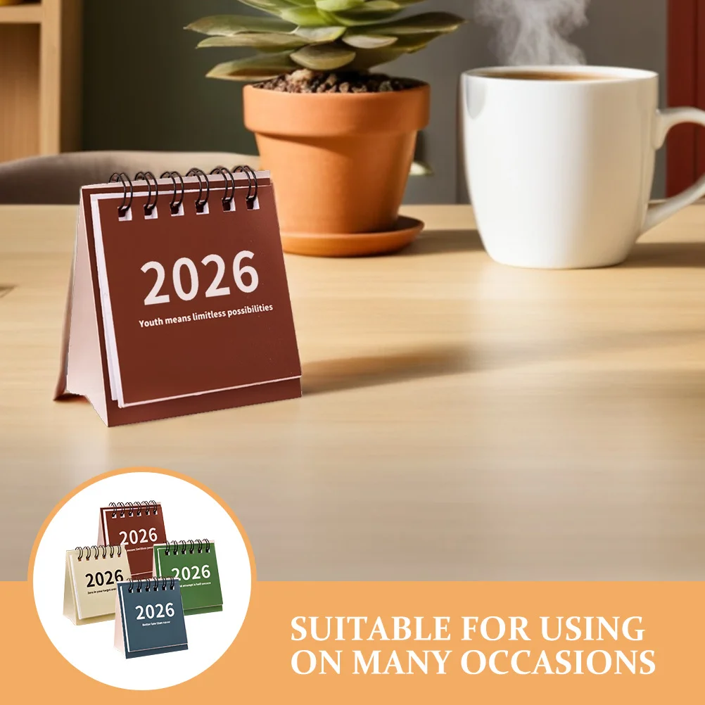 4개입 미니 데스크 캘린더 2026 소형 스탠딩 플립 월간 플래너 오피스 데스크탑 홈 스쿨 캘린더 플래너