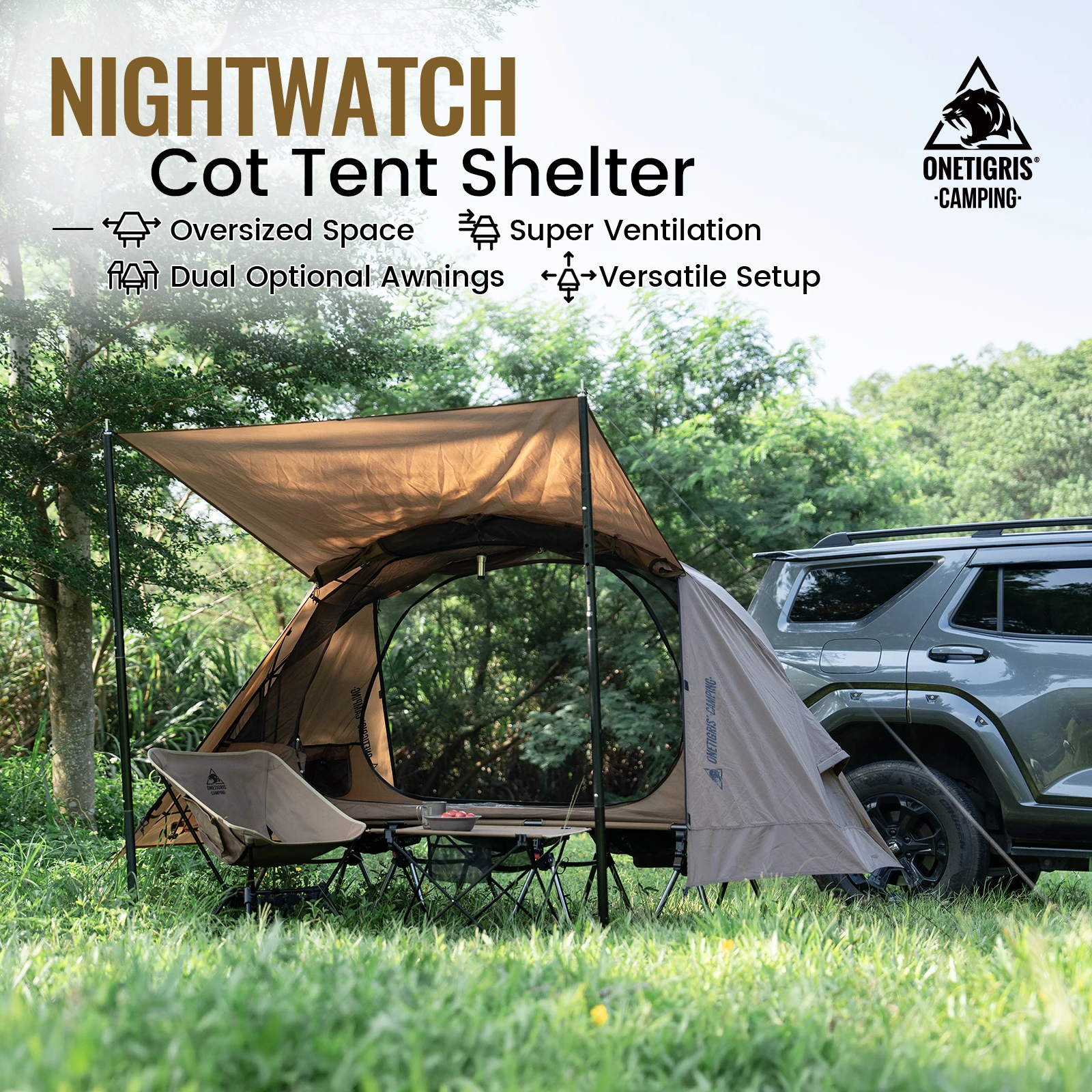 ONETIGRIS NIGHTWATCH Camping-Feldbett-Zelt 1-Personen-Netz-Innenzelt Übergroßes Feldbett-Kombi für Rucksackreisen, Auto-Trekking und Bushcraft – Detail 1