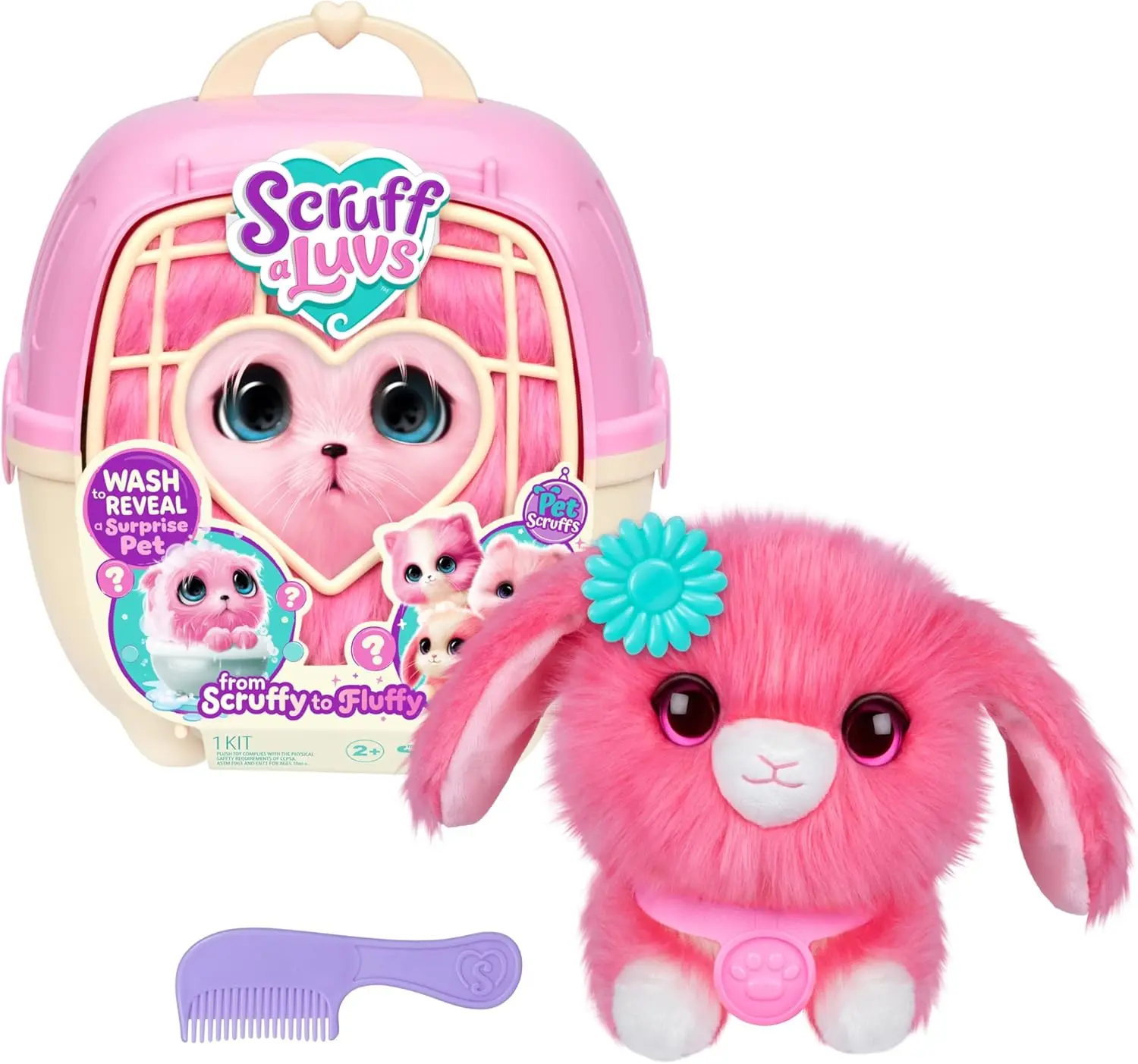 

Mystery Plush Toys: Wash to Reveal Puppy, Bunny, or Kitty - Includes 8.7" Deluxe Carrier