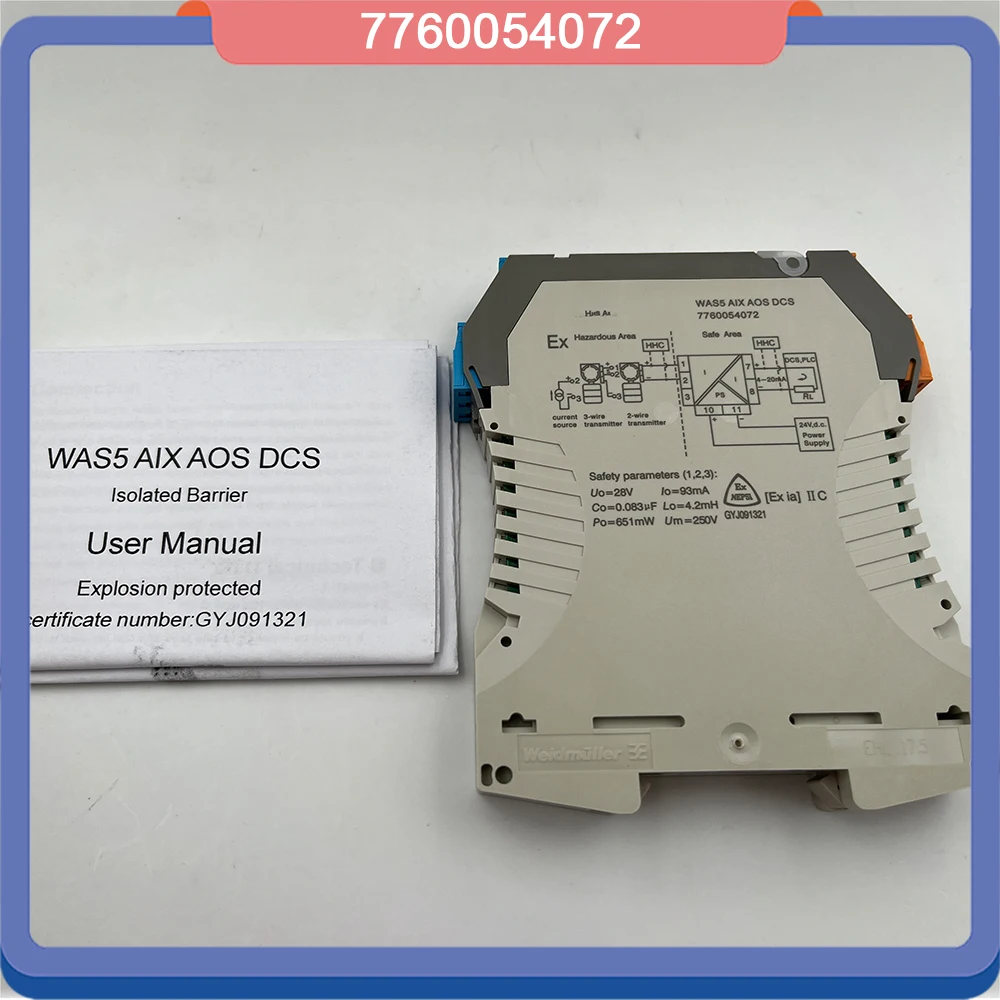 For Weidmuller 7760054072 WAS5 AIX AOS DCS Analog Input Safety Barrier Module