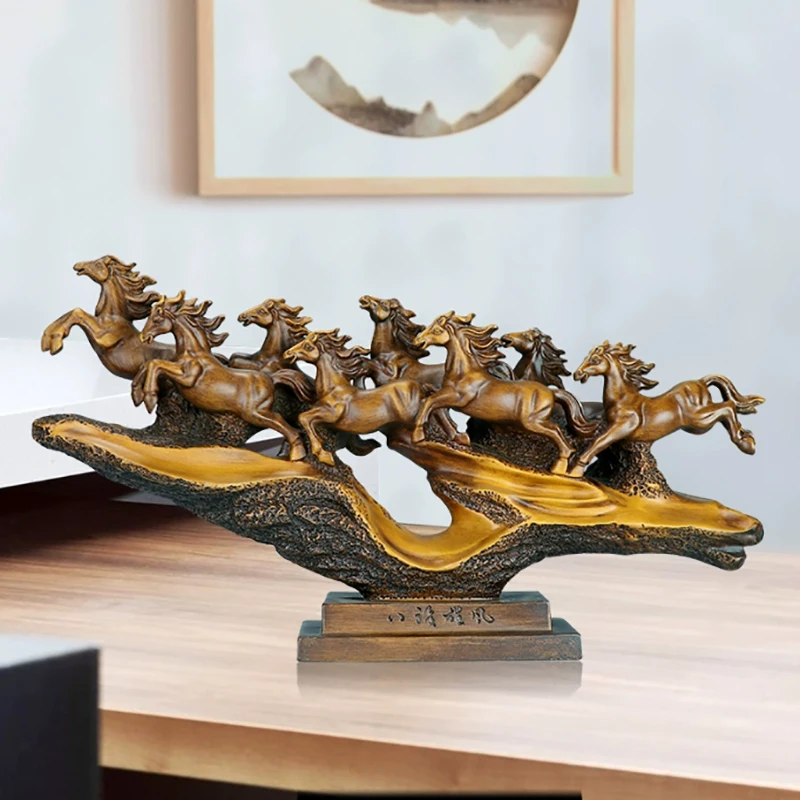 sculpture-de-huit-chevaux-œuvres-d'art-de-luxe-statues-en-forme-de-cheval-decoration-de-salon-moderne-ornement-artisanal-creatif-cadeaux-artistiques