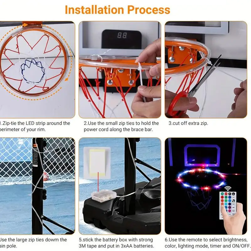 Light Up Basketball Rim 16 Color Change Light Up Hoop Remote Control Ultra Bright Waterproof 4 Flashing Modes Rim Light For