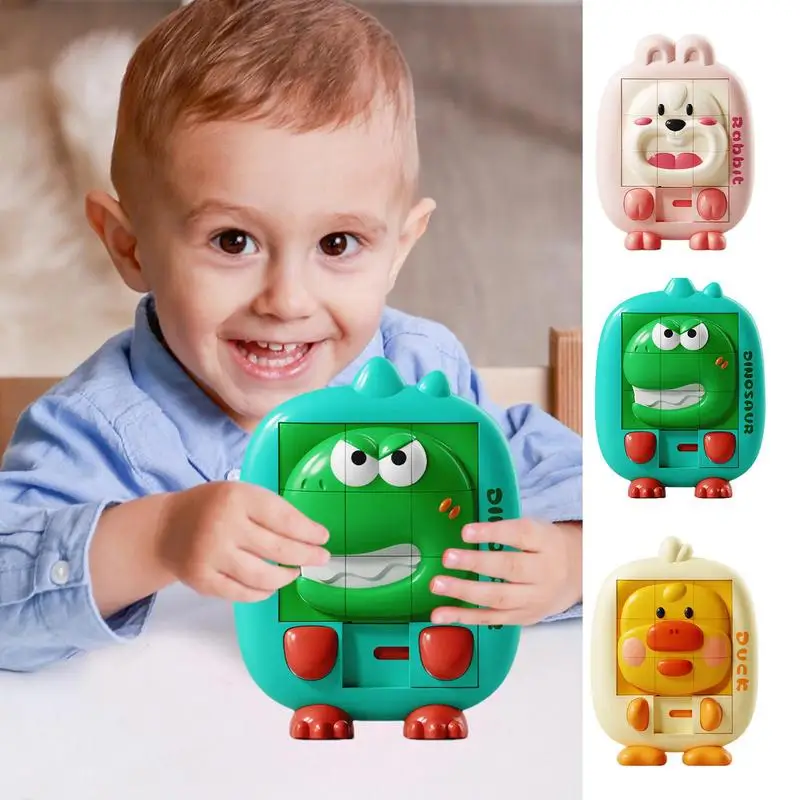 Animal Slide Puzzle Games Cartoon Animal Brain Teaser 3D Sliding Puzzle Enhanced Thinking Ability Portable Travel Toy Handheld