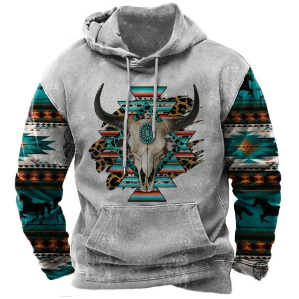 Bắc Mỹ Quỷ Wendigo In Áo Khoác Nam Hoodie Cao Bồi Miền Tây Hoodie Quá Khổ Bông Tai Kẹp Quần Áo Vintage DạO Phố