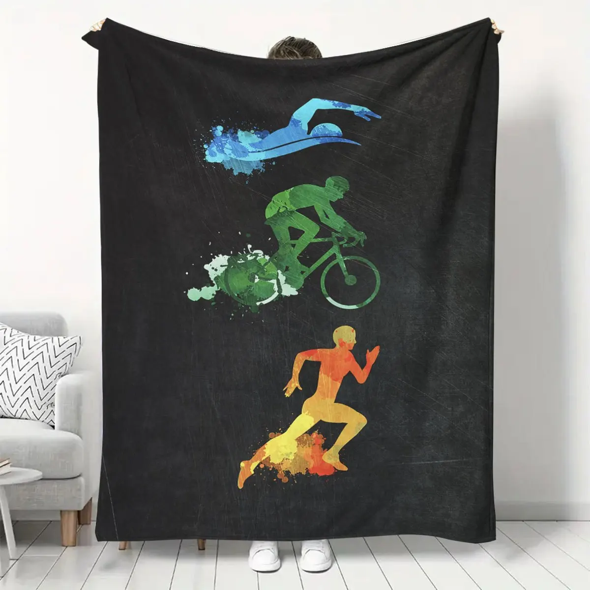 High Quality Sports Fitness Decor Throw Blanket for Home Couch Decoration Athletic Workout Theme Swimming Running Cycling