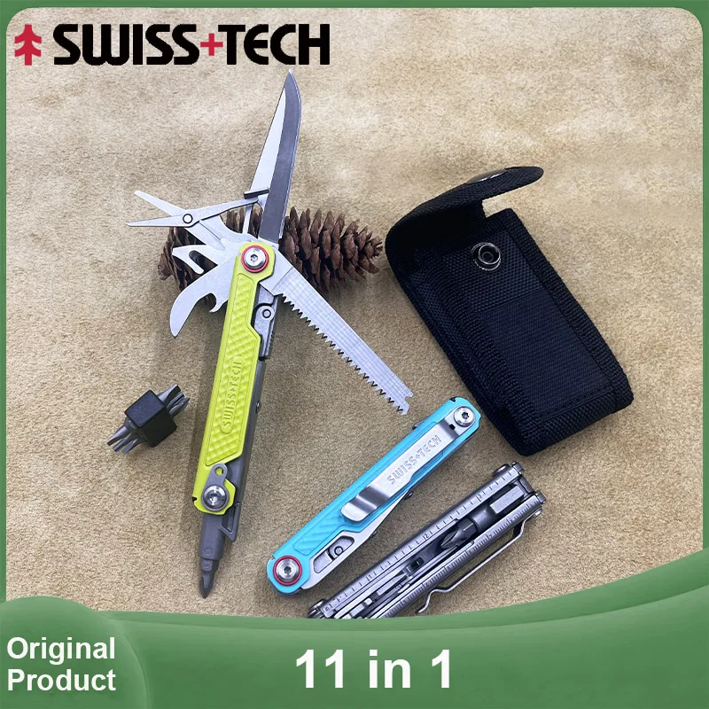 SWISS TECH 11 in 1 Mini Multitool Knife Folding EDC Outdoor Camping Survival Tools Scissors Screwdriver Multi Tool with Clip