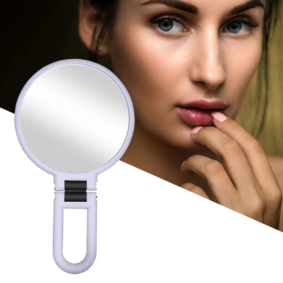 CASBathroom-Miroir de maquillage grossissant U100, miroir à main portable et pliable, outil de maquillage double face