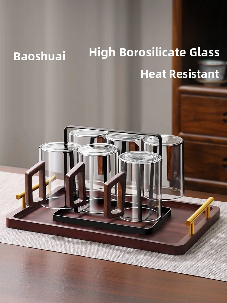 

High End Large Capaci Glass Tea Cup Set for Living Room Home Use Heat Resistant Guest Drinking Water Cup Set PAKCHOICE