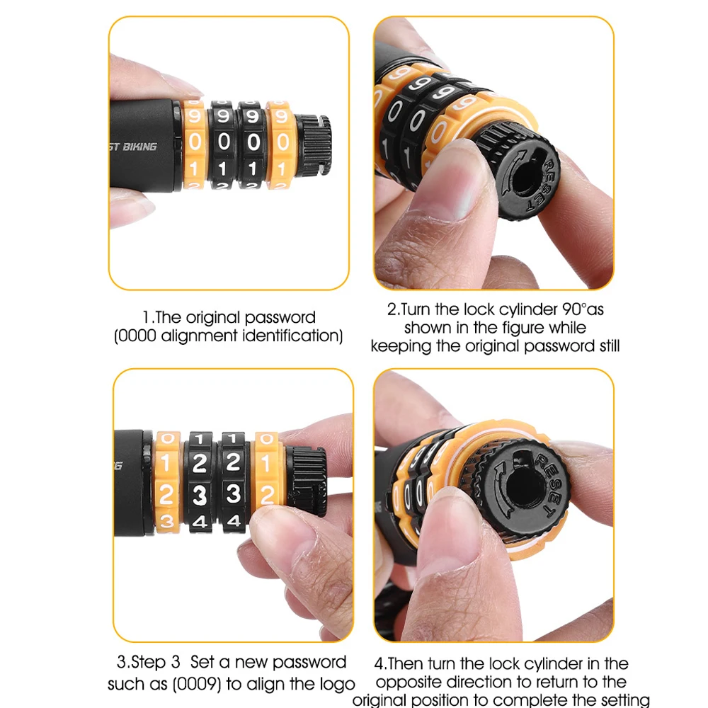 Portable Bicycle Lock Password Rope Helmet Lock Bicycle Safety Lock Steel Wire Lock Mountain Bike Backpack Lock