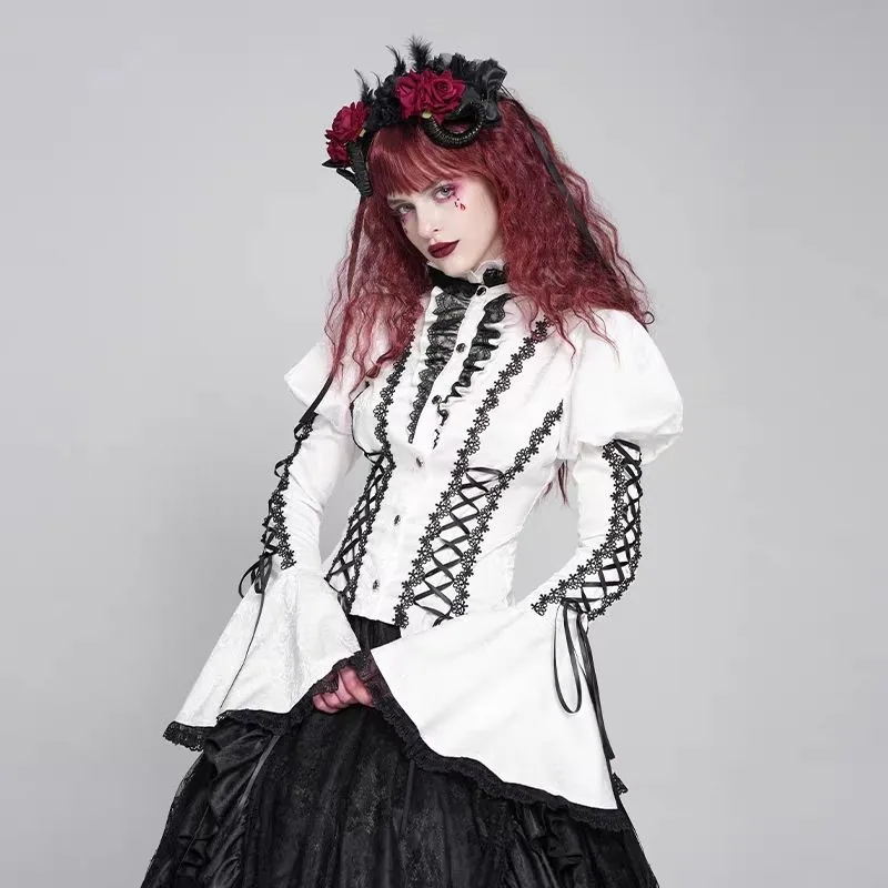 여성용 가을 겨울 탑 셔츠 데빌 하트 자카드 고딕 긴팔 레이스업 새로운 편안하고 다재다능한 고급스러운 디자이너