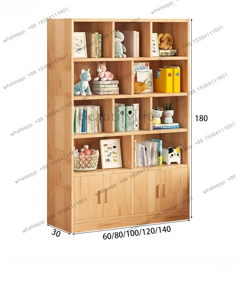 

Pine Wood Bookshelf Floor-standing Storage Rack Integrated Wall-mounted Living Room Storage Cabinet Organizer Bookcase