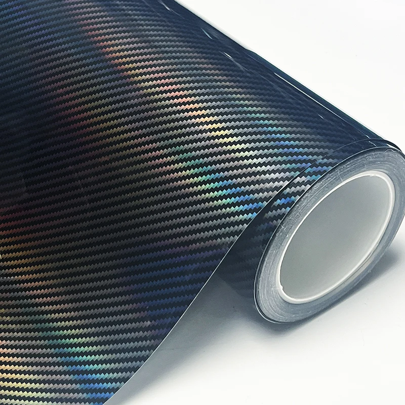 Premium PET Gloss Laser Holographische Carbon Faser Vinyl Wrap Film mit Air Release Selbstklebende DIY Auto Motorrad Aufkleber Aufkleber