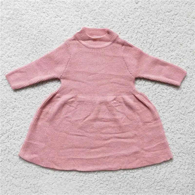 New Fashion Baby Girls Children Red Bean Paste Pink Sweater Long Sleeve Dress Wholesale Boutique Children Winter Coat