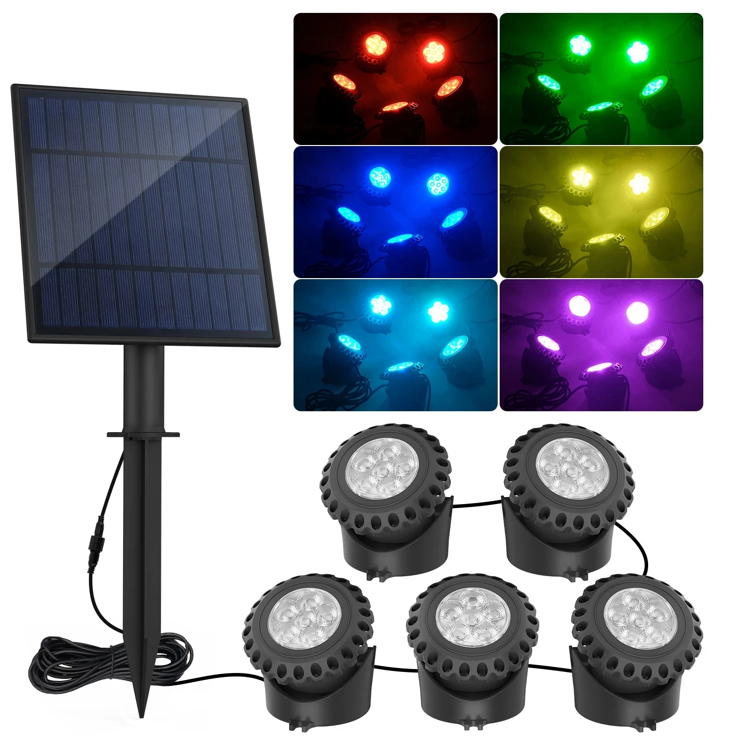 Imagem -06 - Solar Pool Lamp For Garden Aquarium Fish Tank Decor Rgb Underwater Light Ip68 Impermeável Paisagem ao ar Livre Pond Solar Spotlight