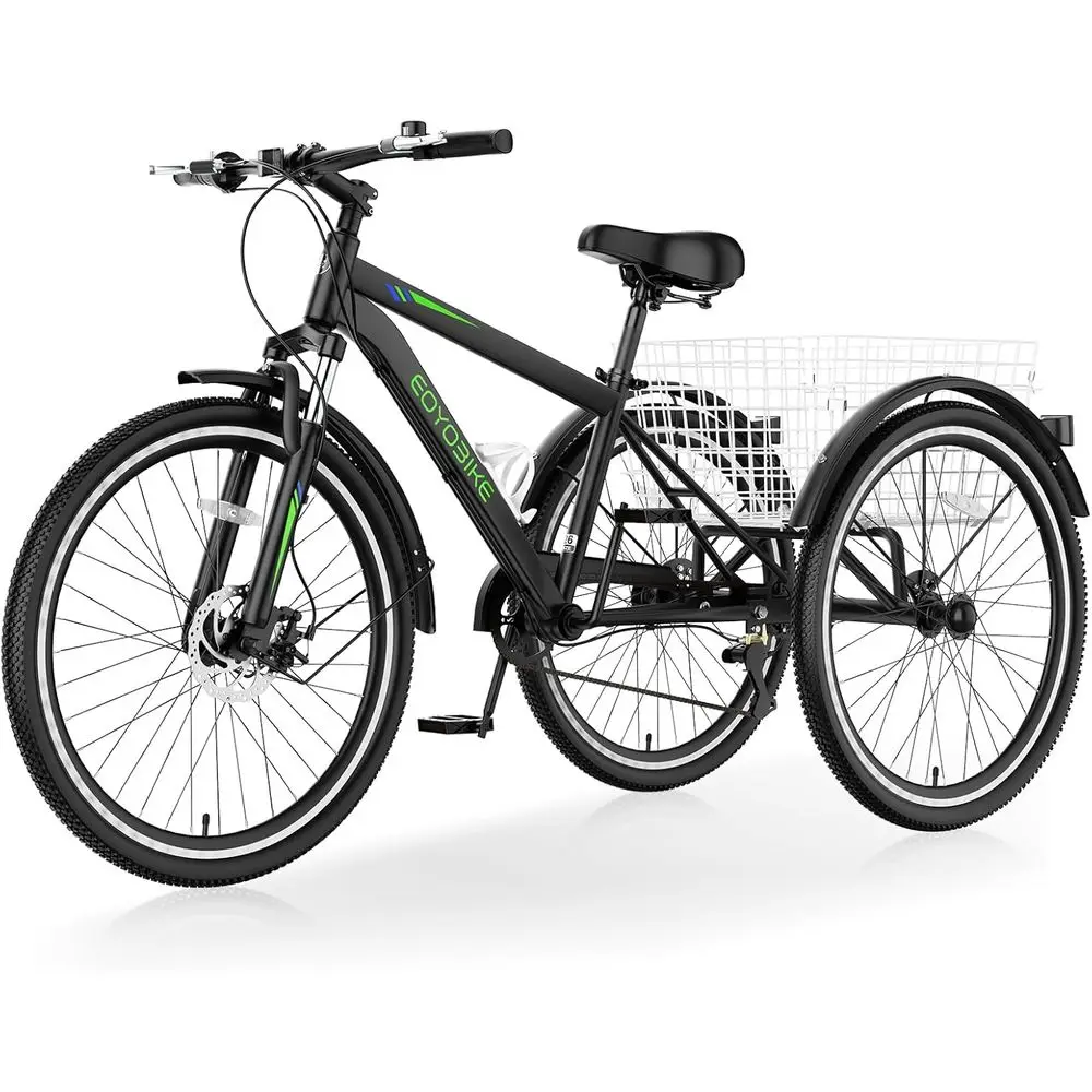 

7-Speed Adult Trike, 24/26 Inch Three-Wheel Bike with Shopping Basket, Suitable for Men and Women, Ideal for Exercise and Shoppi