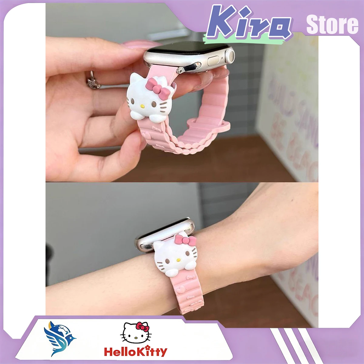 Correa de reloj suave HELLO KITTY, dibujos animados Kawaii aplicables a Apple Watch S11 Iwatchs9876s, funda protectora de silicona, regalo para niña