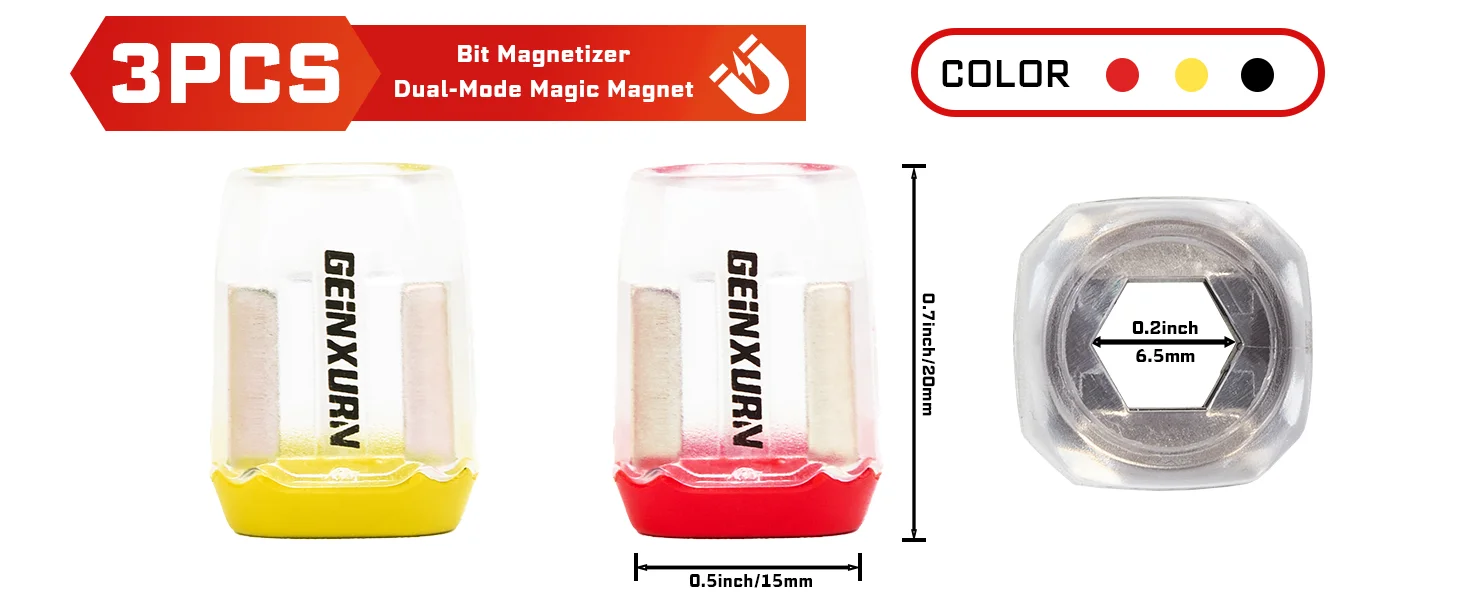 Geinxurn 3-teiliger Schraubendreher-Bit-Magnetisierungsring, ABS-Kunststoff-Bitmagnetisierer/Entmagnetisierer für 1/4-Zoll-Schaft-Bits, starker Magnetismus – Detail 2