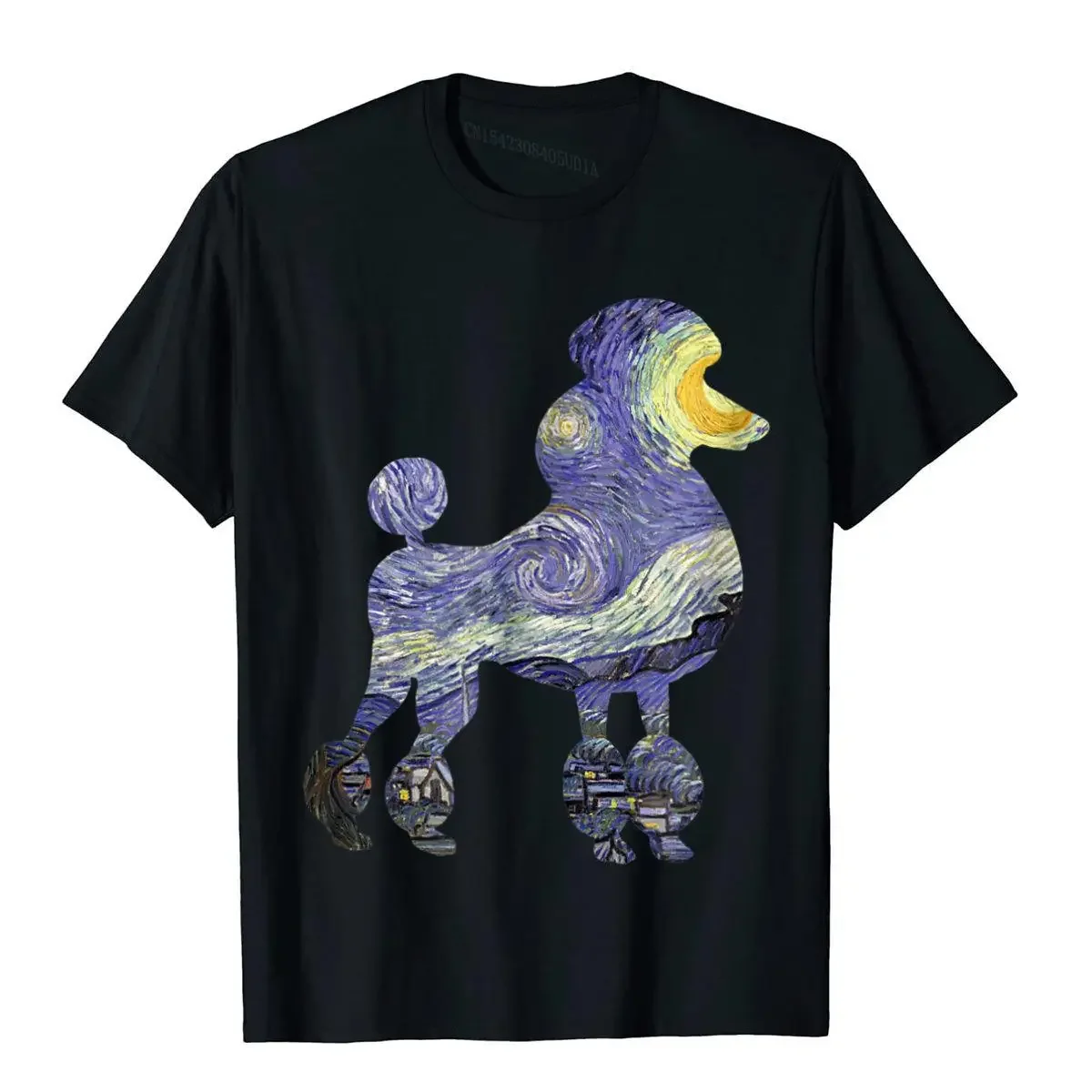 Poodle Silhouette Starry Night Van Gogh Painting Art Shirt Summer Tops Tees For Men Cotton T Shirt Outdoor New Coming