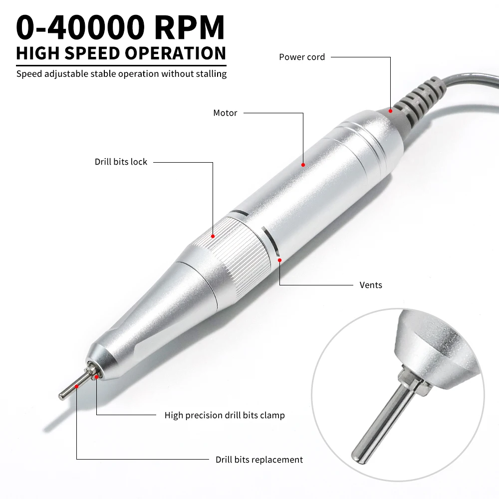 고속 전기 네일 드릴 키트, 네일 샌딩기 헤드 도구, 매니큐어 연마 기계, 네일 살롱, 40000RPM