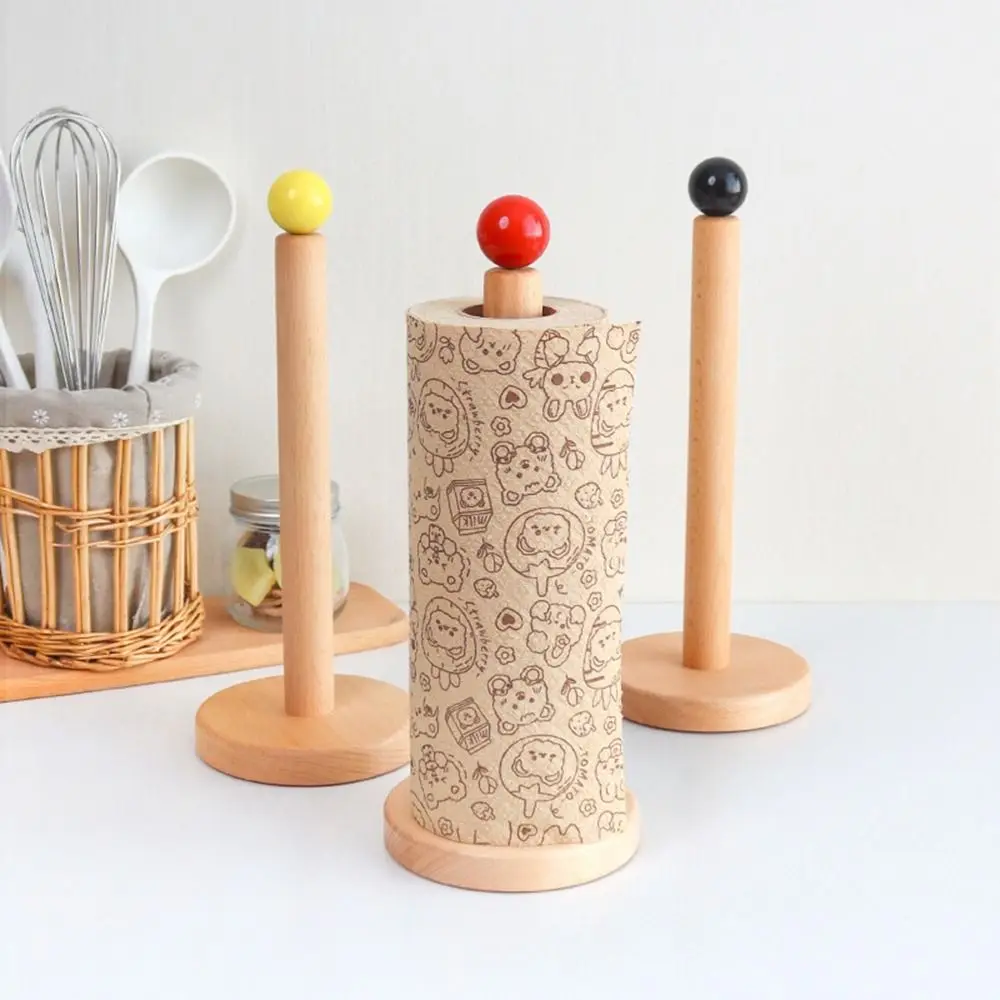 

Free Standing Wood Paper Towel Holder Anti-Skid One-handed Tear Paper Towel Dispenser Holder Simple Tissue Vertical Stand