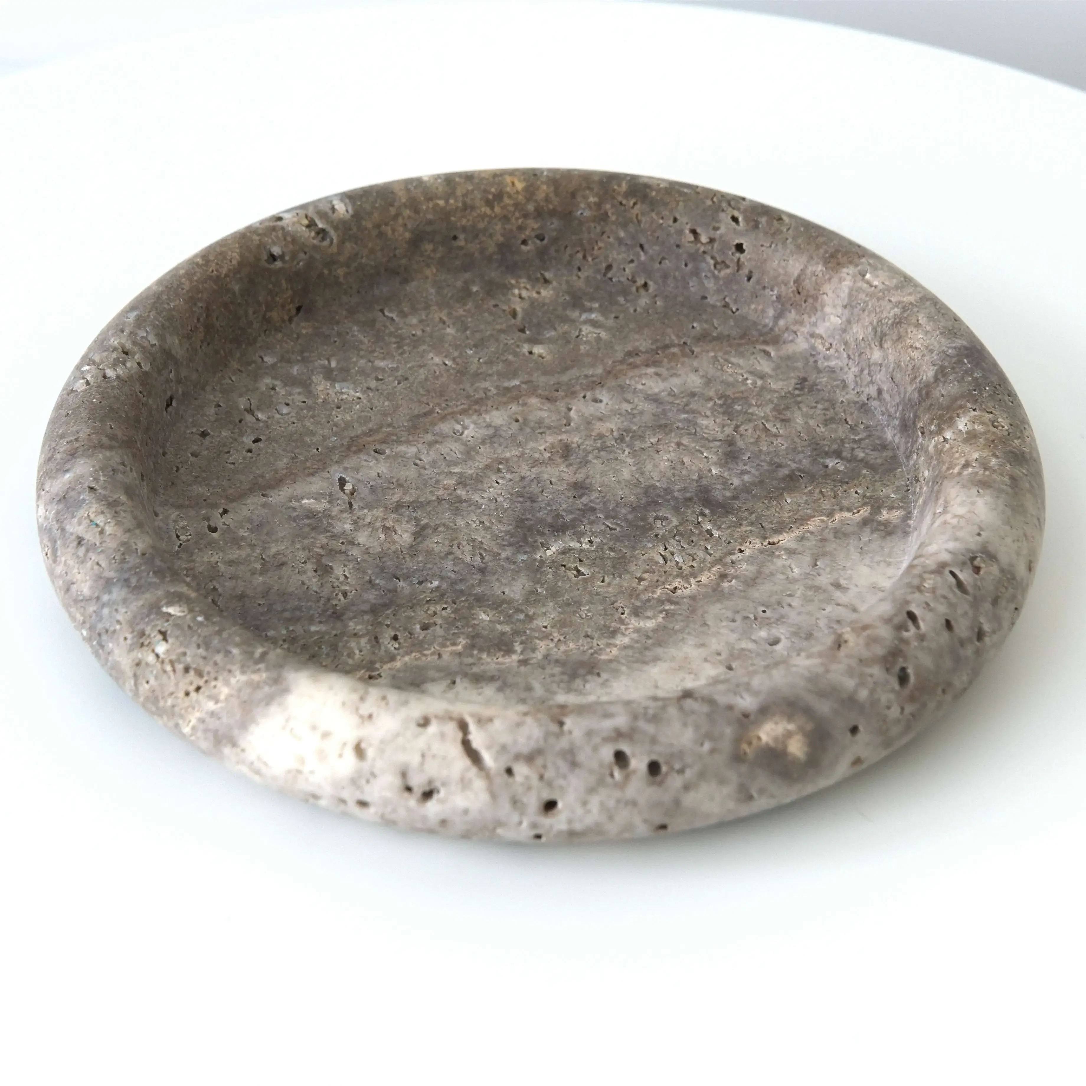 20X20cm Breakfast Snack Baking Concrete Grey Stone Tray Round Gray Marble Travertine Serving Trays