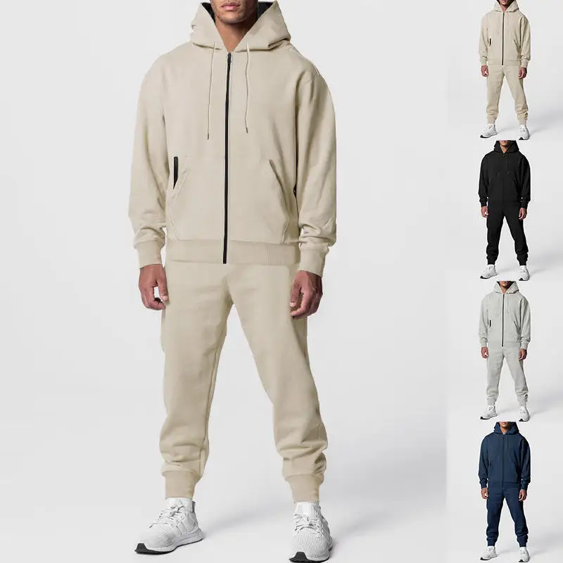 

Men's Long Sleeve Long Pants Hooded Sporty Comfortable Fleece Warm Set Autumn Winter Pure Color Casual Outfit