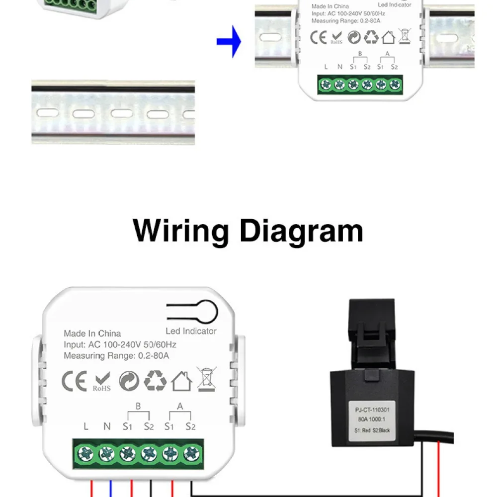 Tuya WiFi Enabled Power Meter Two Way Energy Usage Monitor Clamp CT Sensor AC 110V 240V Reliable Electricity Data Collector