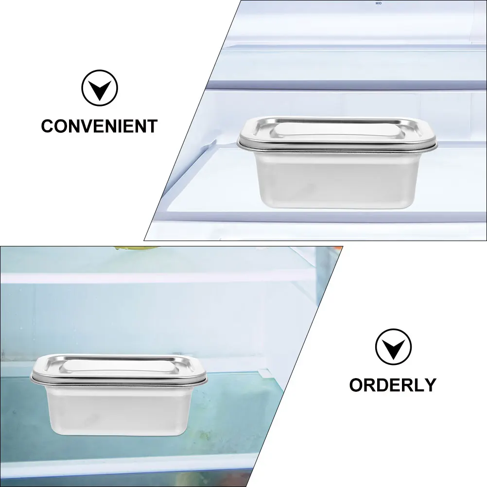 

Stainless Refrigerator Storage Box Set Square Container Ice Cream Steel Tub with Cover Silver Child Refrigerators