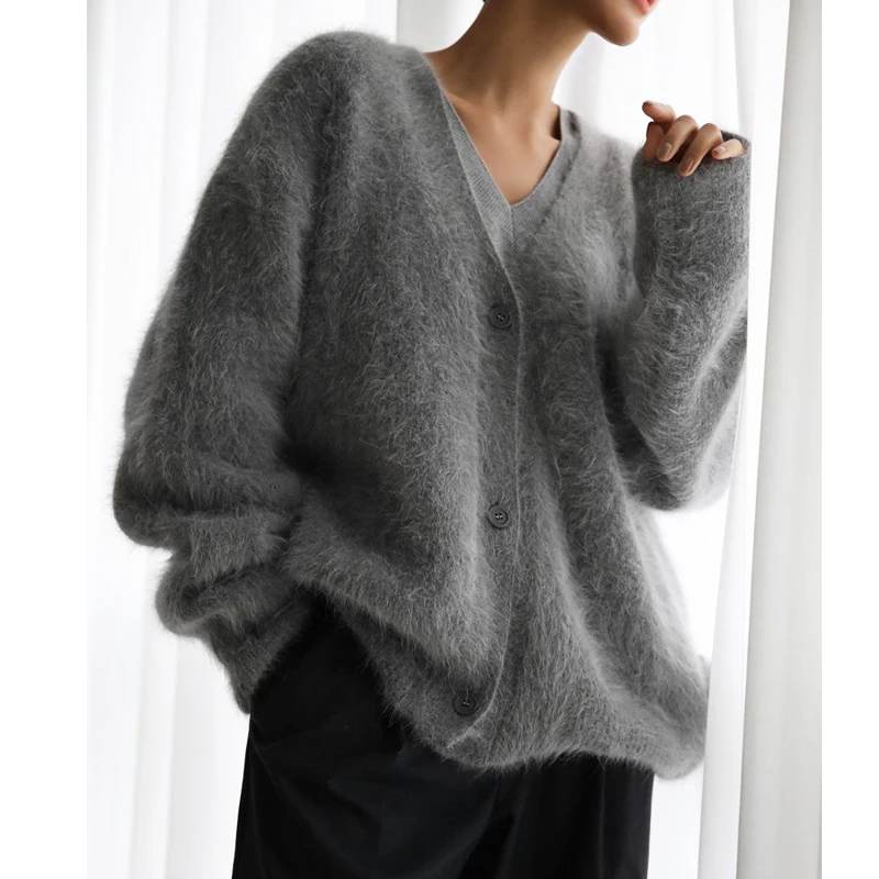 2024 Women Spring Furry Knitted Cardigans Long Sleeve Single Button Sweater Fashion Tops Women Clothes Cardigans