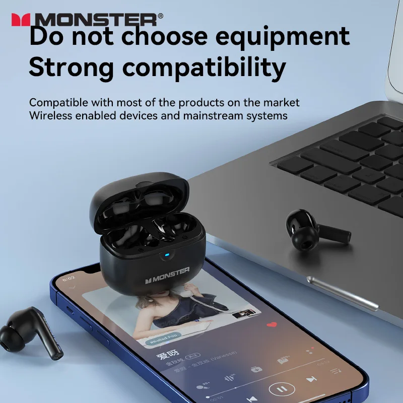 MONSTER GT16 TWS Bluetooth5.3 سماعة لاسلكية نشطة إلغاء الضوضاء سماعات صوت ستيريو سماعة الألعاب لنظام أندرويد iOS