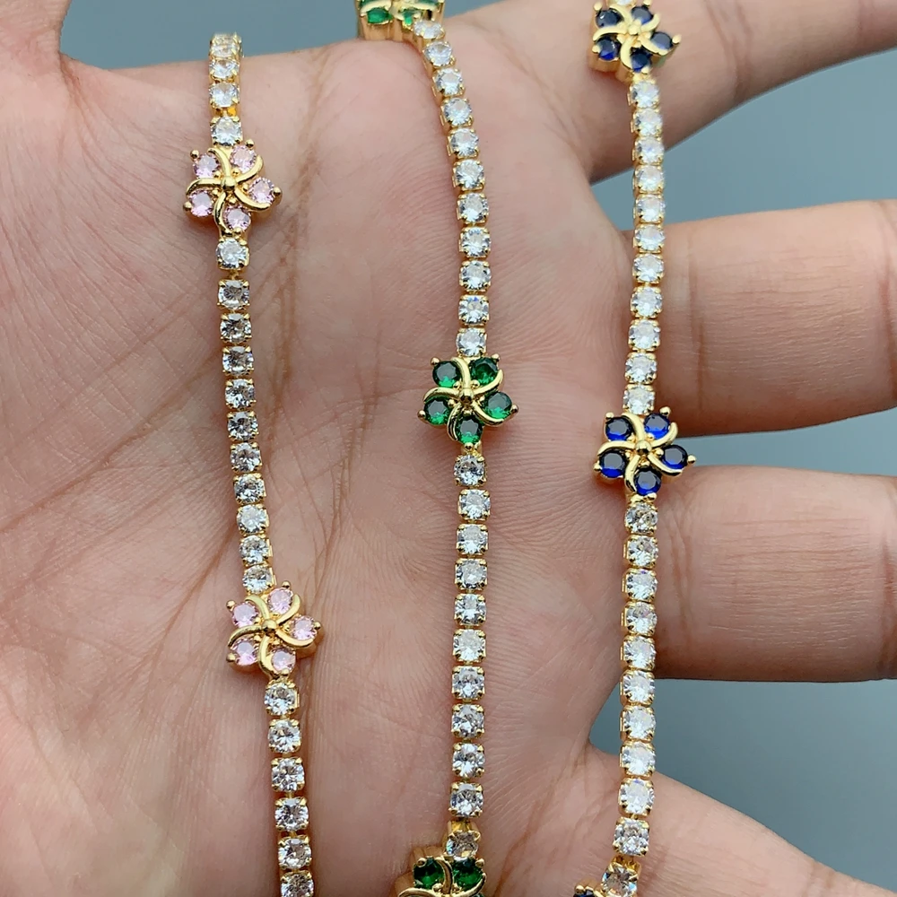 

Fashion Minimalist Color Flower Crystal Zircon Chain Necklace For Women Bling CZ Hip Hop Charm Jewelry Gift